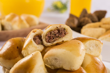Brazilian snack. Meat Esfiha portion.