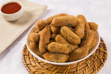 Brazilian snack fried. Beef Croquettes on the table