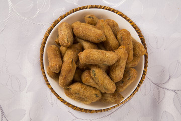 Brazilian snack fried. Beef Croquettes on the table