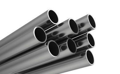 Steel Pipes on a white background. 