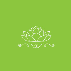 Lotus on green background. Minimalism. Icon, Logo.