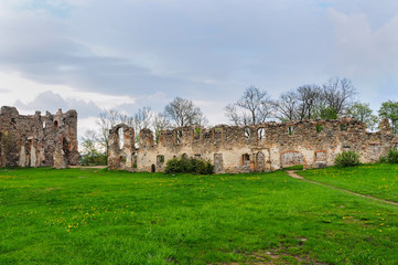 Fototapeta na wymiar castle Dobele, Livonian Order medieval castle ruins. Dobele Castle is a castle in the town of Dobele on the west bank of the river, in the historical region of Zemgale, in Latvia.