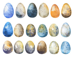 Hand drawn Easter eggs watercolor set. Illustration for greeting