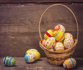 Easter eggs on wooden