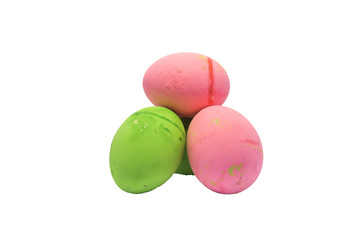 Green and red easter eggs isolated on white