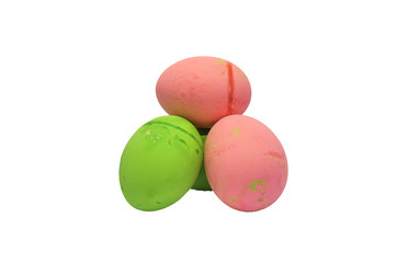 Green and red easter eggs isolated on white