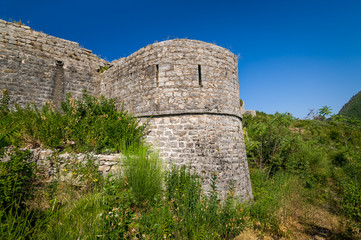 Stone walls and defence tower of Tvrdava Mogren fortress