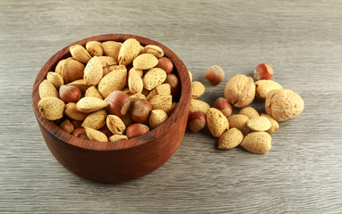Assorted mixed nuts on white background