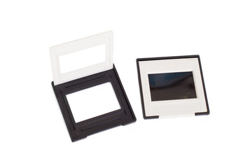 Plastic frames for film diapositive, isolated on white background