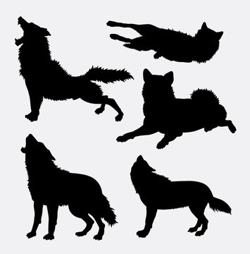 Wolf wild animal and action silhouette. Good use for symbol, logo, web icon, mascot, sign, avatar, or any design you want. Easy to use.