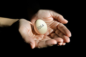 Egg in hand with word "IDEA"