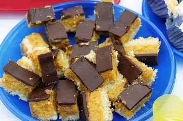 Plate with portioned cakes