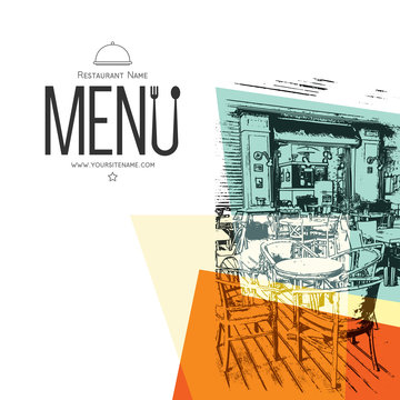 Retro restaurant menu design. With a sketch pictures