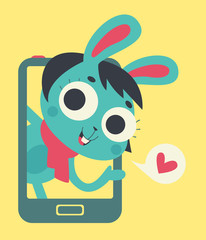 Cute Bunny Lover Girl Showing on Phone Screen