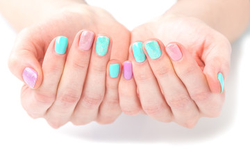 woman hands with bright manicure 