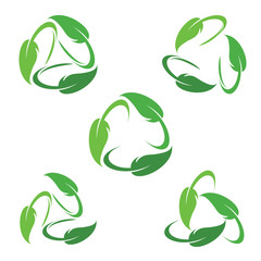 Ecology Green Leaf Recycle Icon Collection Set