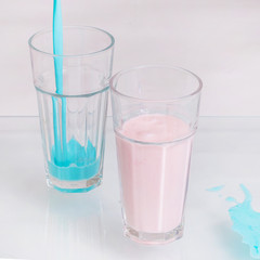 Pink and blue milk shake 