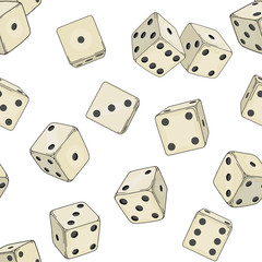 Seamless texture with colored dice cubes