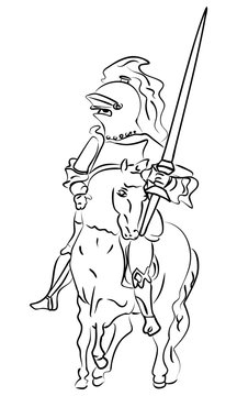 Vector ink sketch of a knight on the horse