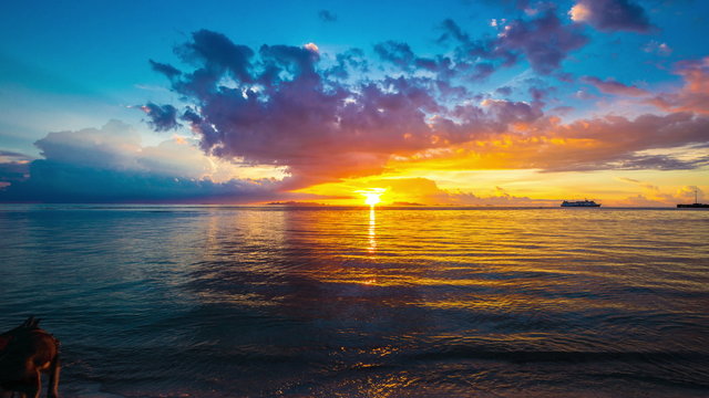 4K TimeLapse. Beautiful sunset in Nathon Town beach, Samui island, Thailand