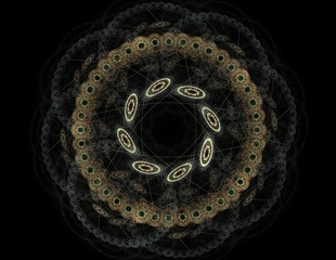 Elementary Particles series. Interplay of abstract fractal forms on the subject of nuclear physics science and graphic design.