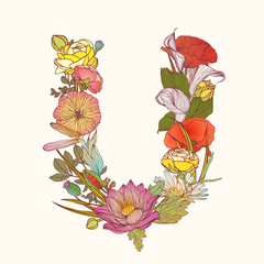 Floral alphabet. Letter U