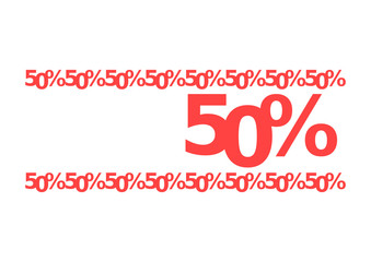 50% de descuento. Cincuenta por ciento de descuento. Rebajas. Ventas.