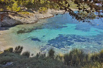 View of Assos beach and beautiful sea bay, Kefalonia, Ionian islands, Greece
