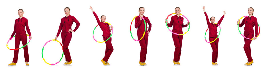 Woman doing exercises with hula hoop