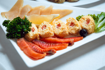 Rolls with red fish (salmon)