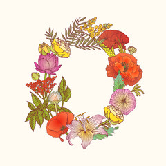 Floral alphabet. Letter O