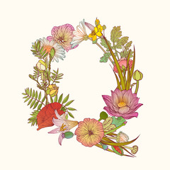 Floral alphabet. Letter Q