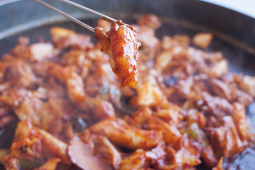 Korean stir-fried chicken with spicy sauce