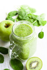 Healthy green smoothie in jar.