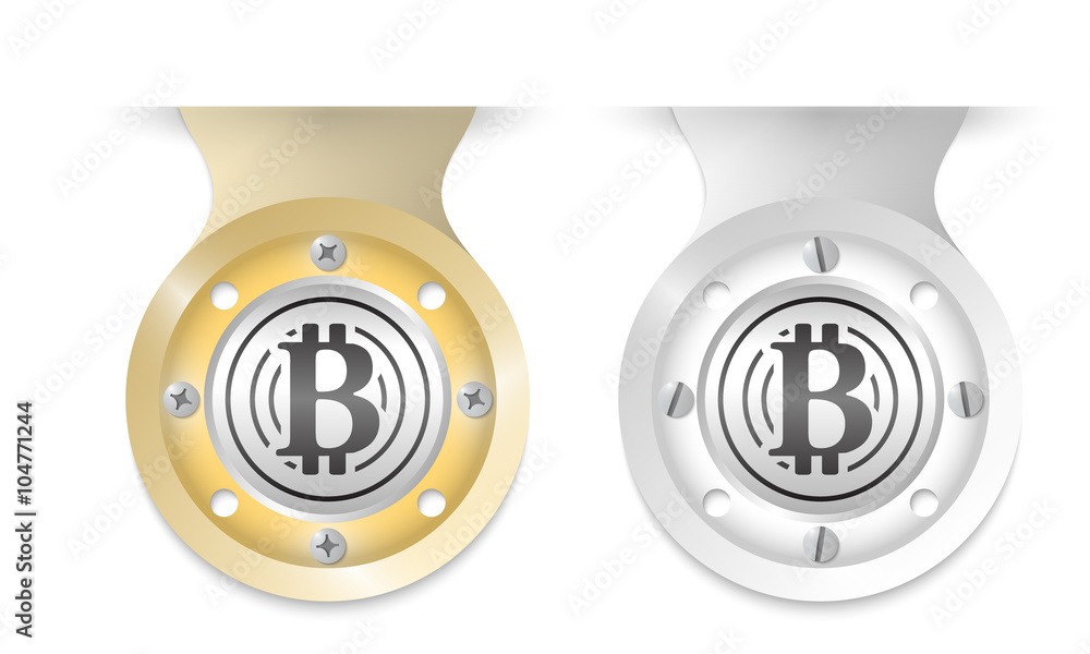Poster golden and silver object and bit coin icon