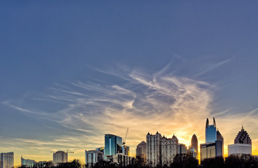 Fototapeta na wymiar Downtown Atlanta sunset with buildings in the foreground