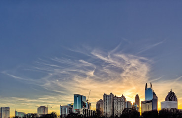 Downtown Atlanta sunset with buildings in the foreground