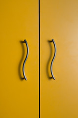 Citron color door with two curved metal handles