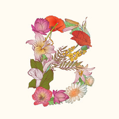 Floral alphabet. Letter B
