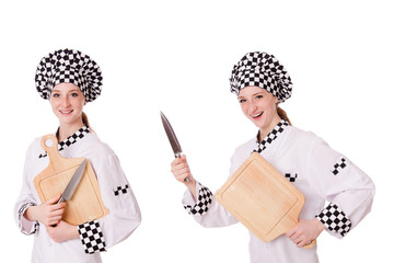 Woman cook isolated on the white