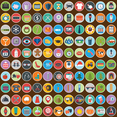 Flat icons design modern vector illustration big set of various financial service items, web and technology development, business management symbol, marketing items and office equipment on background