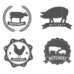 Set of butcher shop labels and design elements