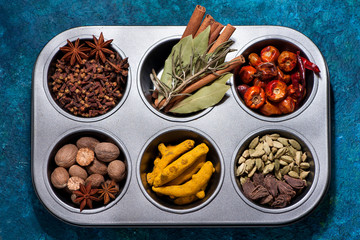 spices and spicy. top view