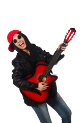 Obraz premium Woman playing guitar isolated on white