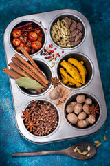 spices and spicy. top view
