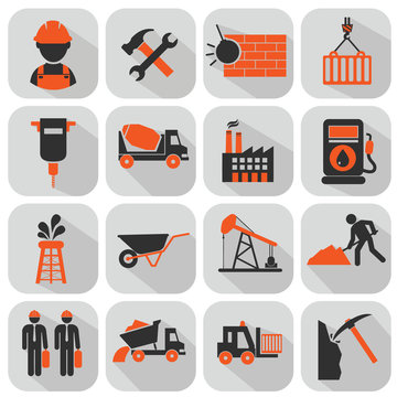 vector flat construction icon set on colorful background.