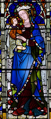 Mary with baby Jesus in stained glass