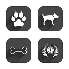 Pets icons. Cat paw with clutches sign.