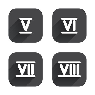 Roman numeral icons. Number five, six, seven.