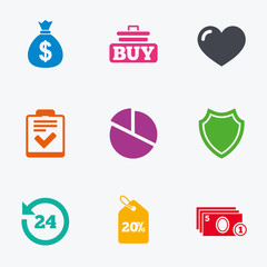 Online shopping, e-commerce and business icons.